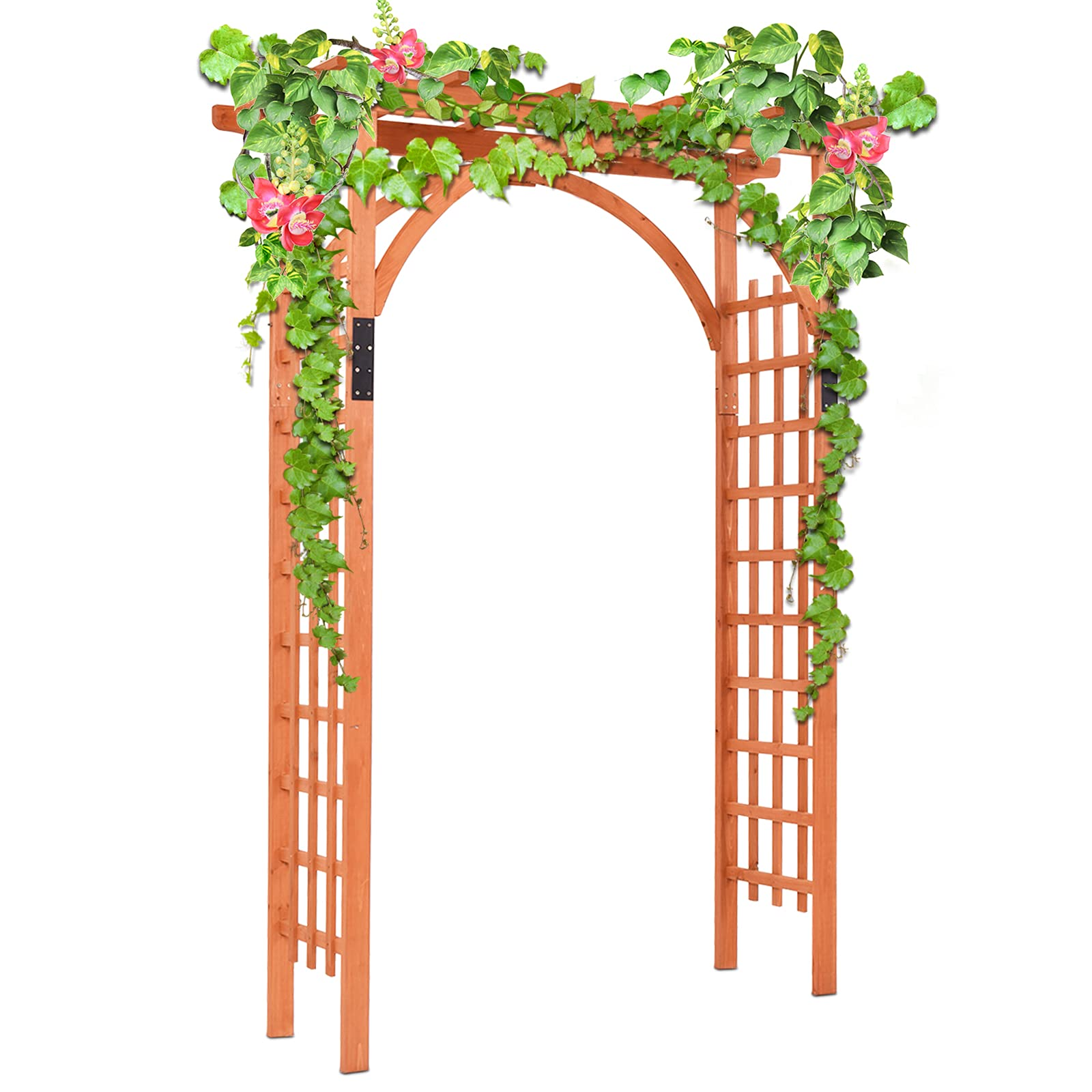Tangkula 85 inches Garden Arbor, Wooden Wedding Arches Structure w/Trellis Sides for Climbing Plants